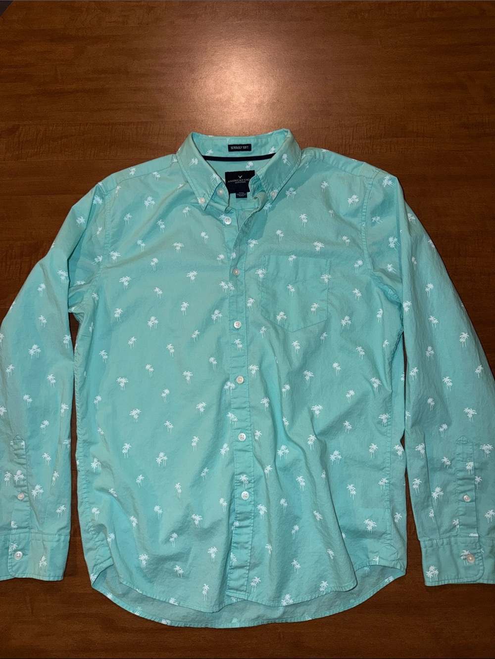American Eagle Outfitters Mint Teal Palm Tree Button-Down Shirt
